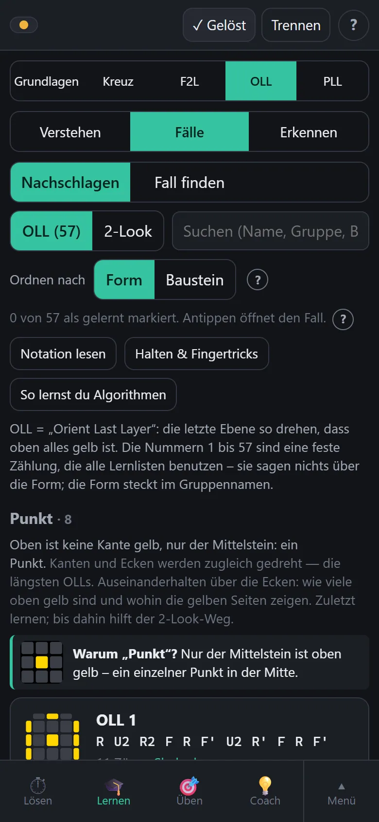 List of OLL and PLL cases with top view