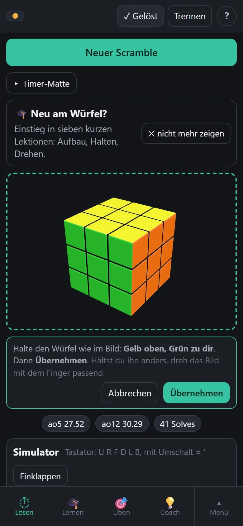 3D cube with “Set orientation” and the holding to apply